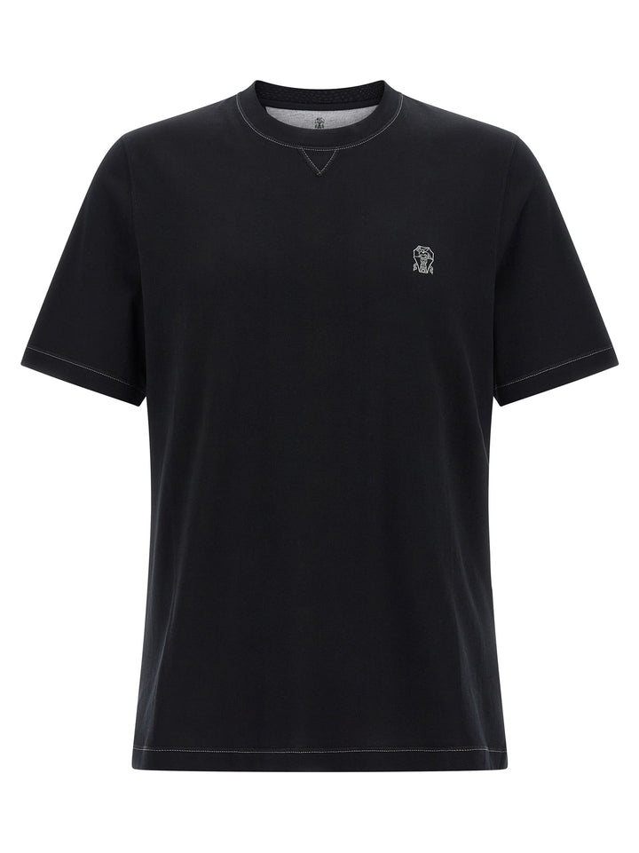 Brunello Cucinelli Logo Embroidery T-shirt - Black | 40bfdf052df39a517373ba32982ee11b763f6897