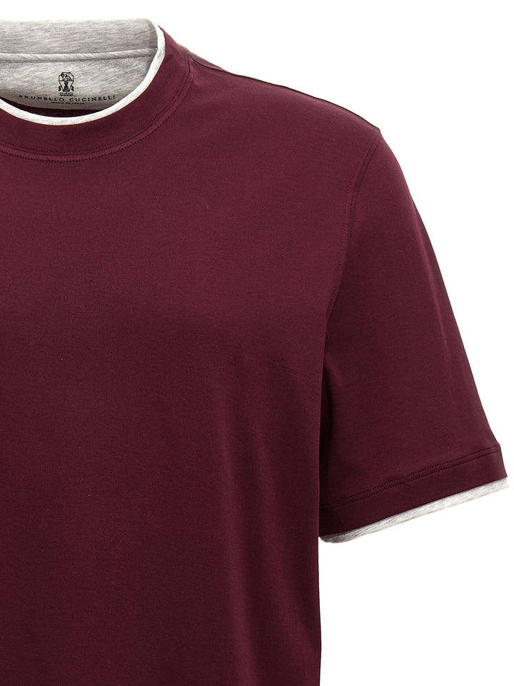 Brunello Cucinelli Double Layer T-shirt - Bordeaux | f91204b8997ccaba3622e6cecc4e7124e4857599