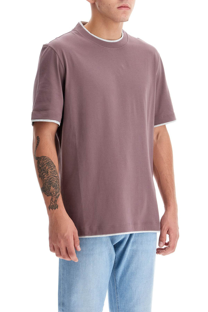 T Shirt In Cotone Con Faux Layering