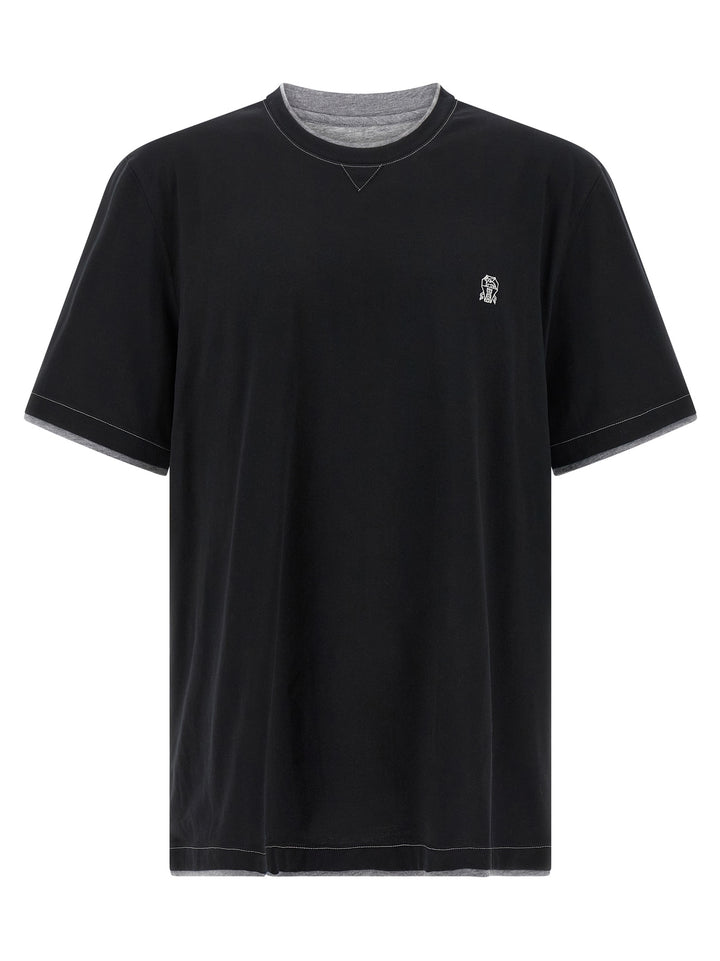 Brunello Cucinelli Double Layer T-shirt - Black | a5e3924a51b8b1010ca40714e06350138e17774c