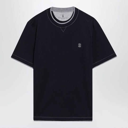 Navy Blue T-Shirt With Faux Layering