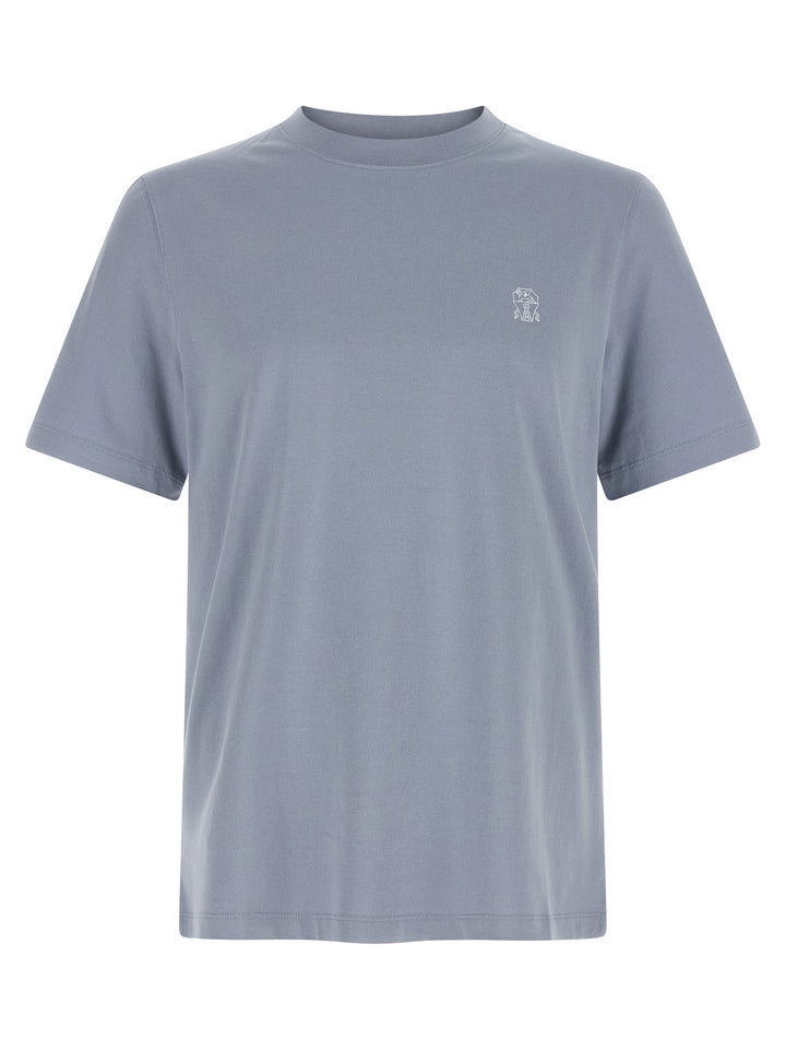 Brunello Cucinelli Logo Print T-shirt - Light Blue | 9dd581f81a3248a9efef0b149634db3c56b4f40a