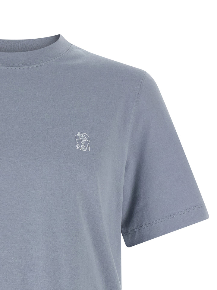 Brunello Cucinelli Logo Print T-shirt - Light Blue | c8683d43891f3841aed59d9617948b250f1fec3d
