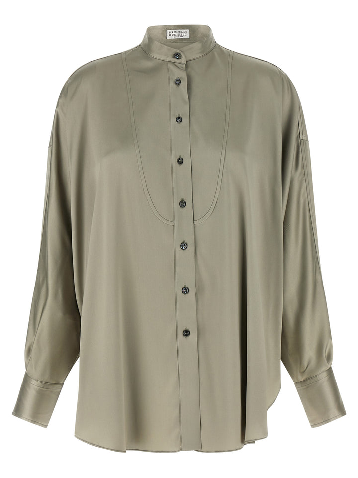 Brunello Cucinelli Korean Collar Shirt Shirt and Blouse - Green | 1495ca2cc3df8b9c5ef1caf7b88938096aa69d3c