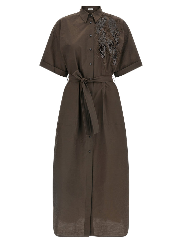 Brunello Cucinelli Dazzling Seabed Embroidery Dresses - Brown | 760b2e5c002d049e95ad95805c333753d5136e89