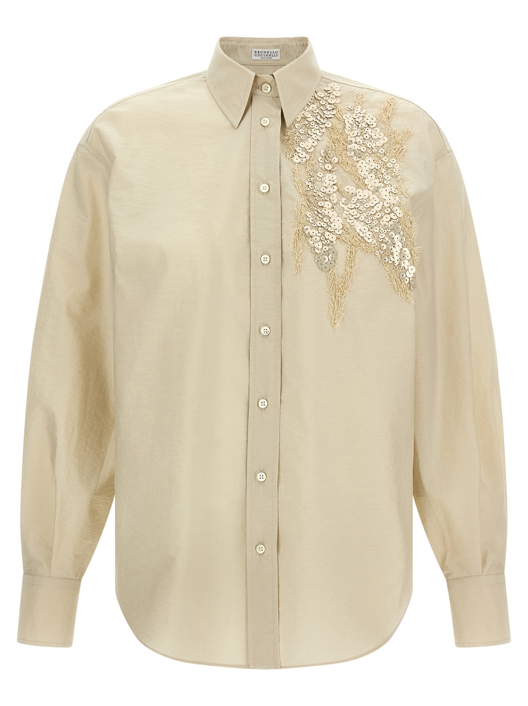 Brunello Cucinelli Sequin Embroidery Shirt Shirt and Blouse - Beige | 93280e2ee3f822ae7fc99e80ae3404a78269d016