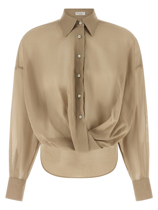 Taffeta Shirt Shirt And Blouse Beige