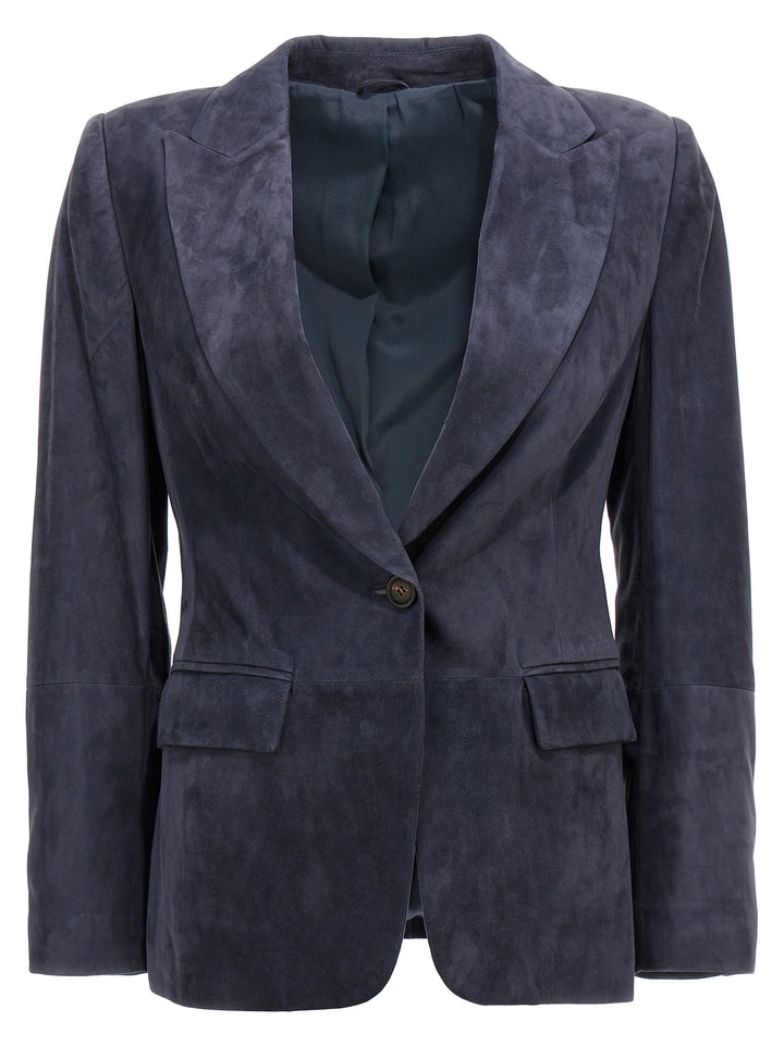 Suede Single-Breasted Blazer Blazer And Suits Blue