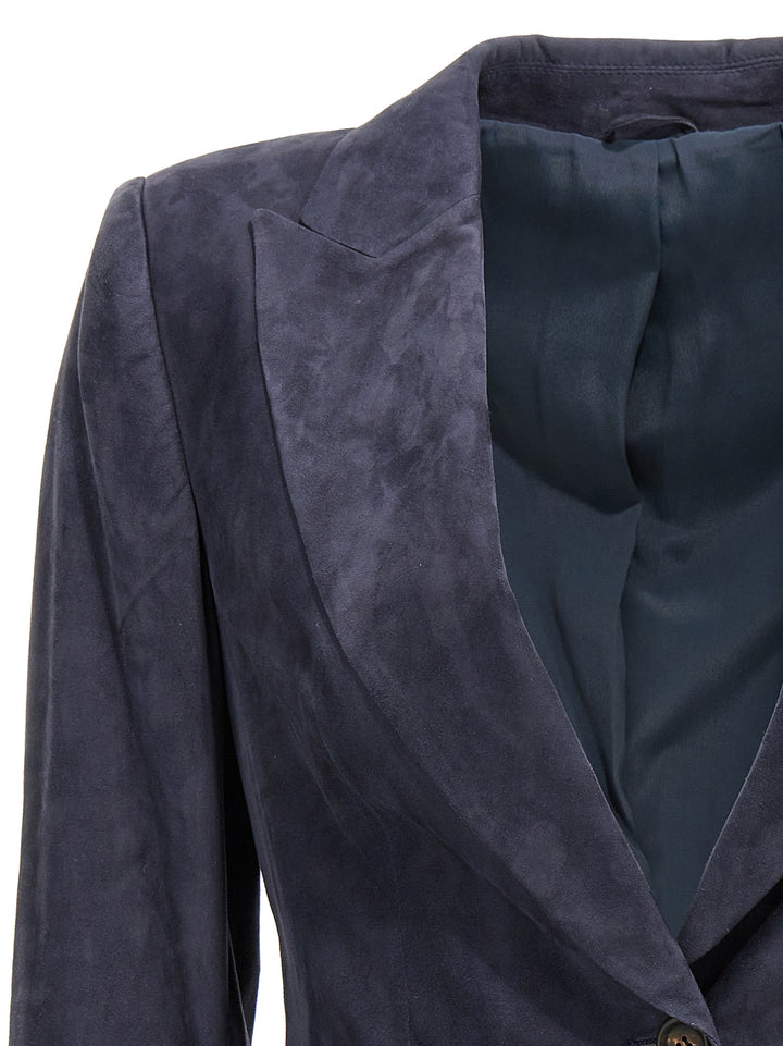 Suede Single-Breasted Blazer Blazer And Suits Blue