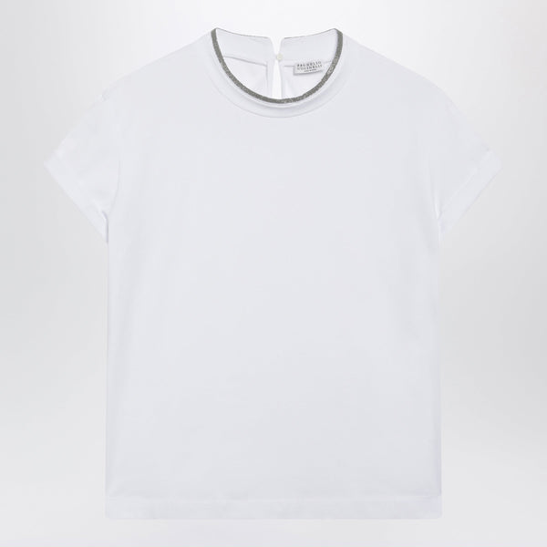 White Crew-Neck T-Shirt With Pendant