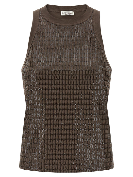 Dazzling Check Embroidery Tops Brown