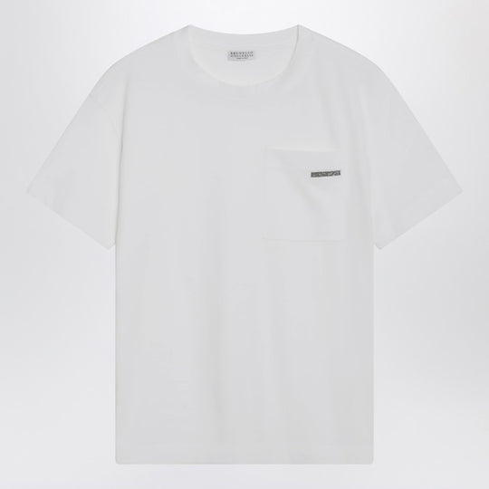 White Cotton T-Shirt With Shiny Tab