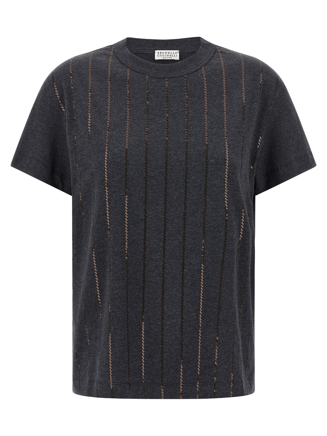 Brunello Cucinelli Dazzling Chalk Stripe Embroidery T-shirt - Gray | 7723ab0b4f22bdb01833de31f2c4c98969531141