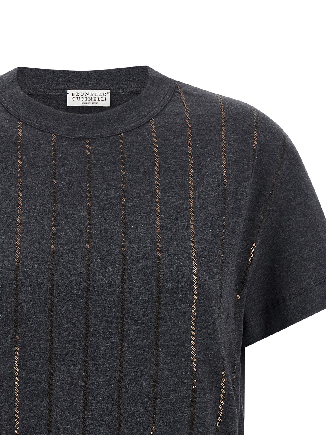 Brunello Cucinelli Dazzling Chalk Stripe Embroidery T-shirt - Gray | 02a6cf1056dea819119bf15f3db7dd7fcb144014