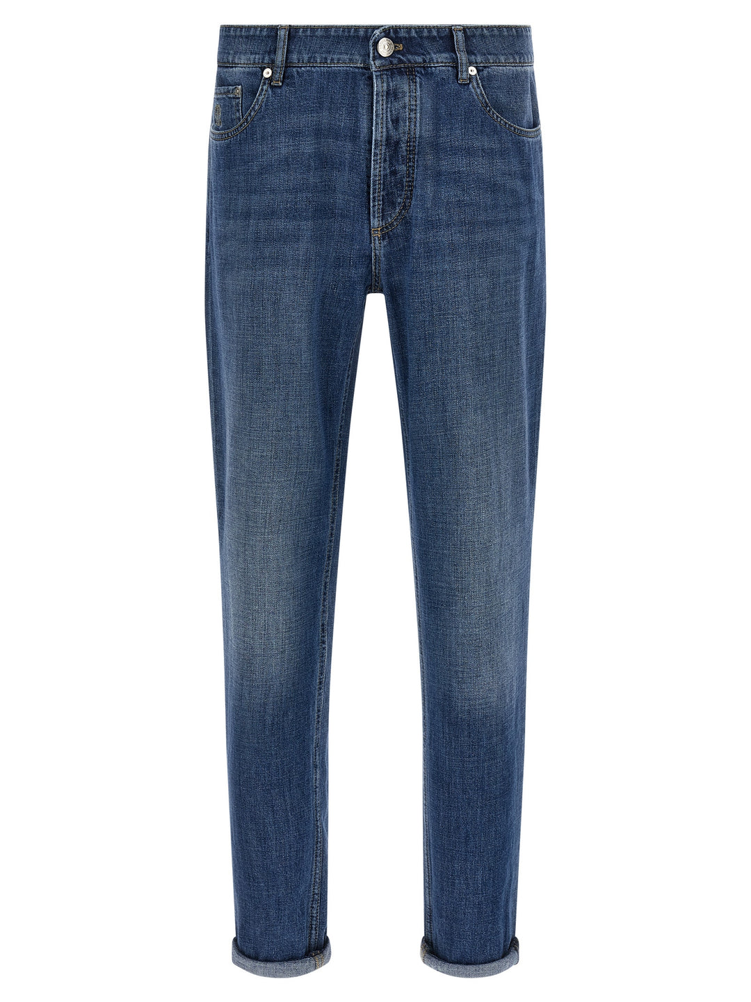 Brunello Cucinelli Logo Embroidery Jeans - Blue | 22393a3e8c1276f9efd7f4f7a1617b818b7f6c70