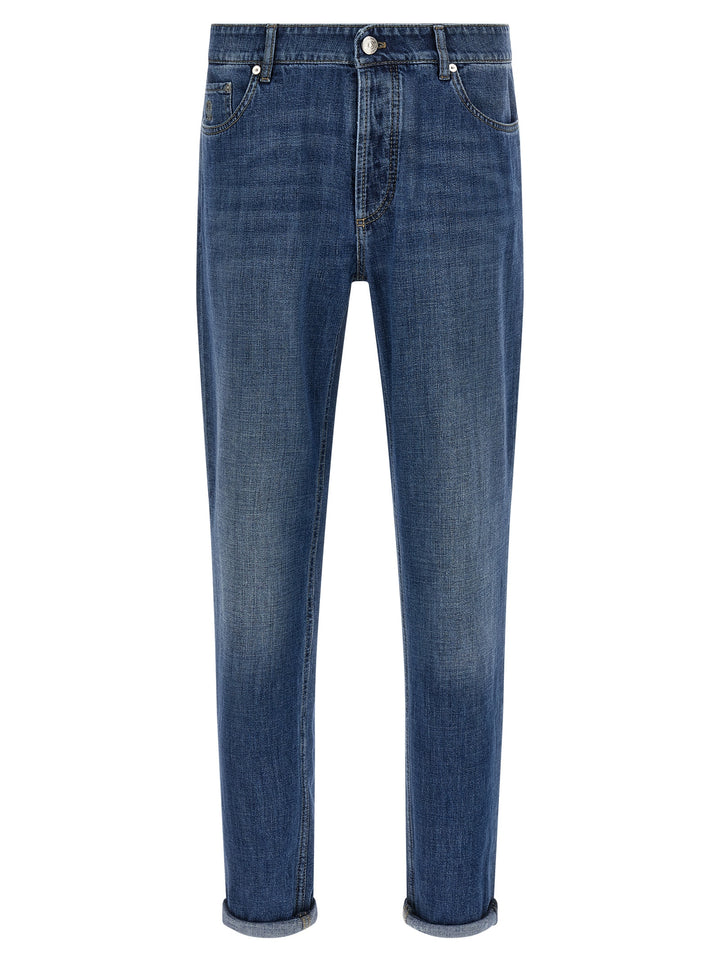Brunello Cucinelli Logo Embroidery Jeans - Blue | 22393a3e8c1276f9efd7f4f7a1617b818b7f6c70