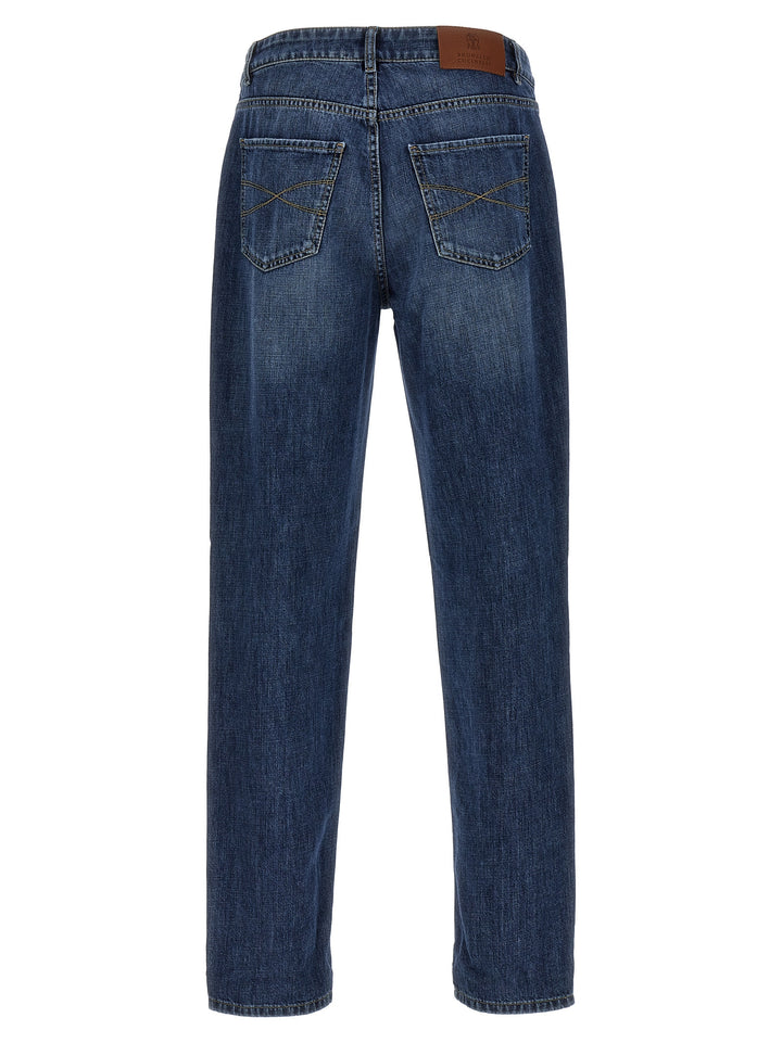 Brunello Cucinelli Logo Embroidery Jeans - Blue | b0d235aa50a2ab4081cb109c2f17dbeacc2b208d