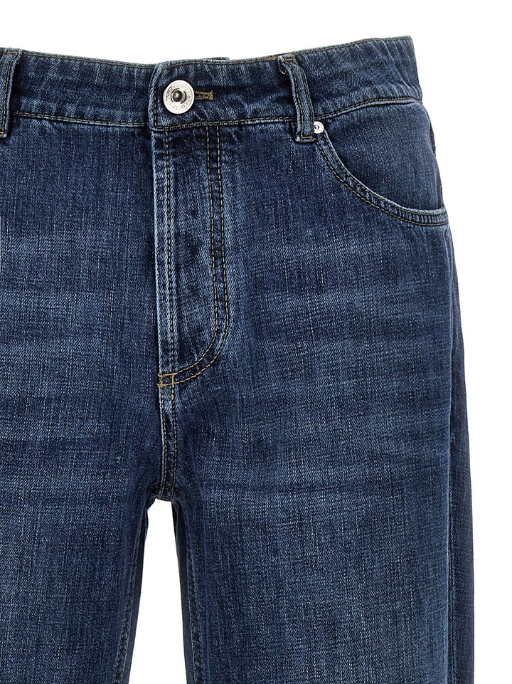 Brunello Cucinelli Logo Embroidery Jeans - Blue | bdab1b3825779a5f998ef3dbb31d3bb10fc3c272