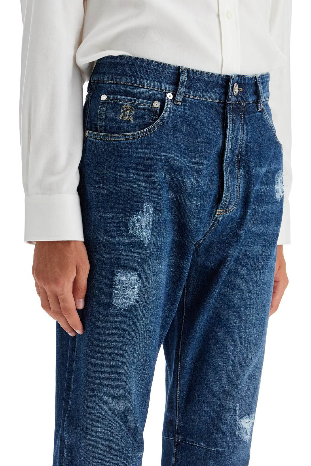 Jeans Leisure Fit In Denim Distressed