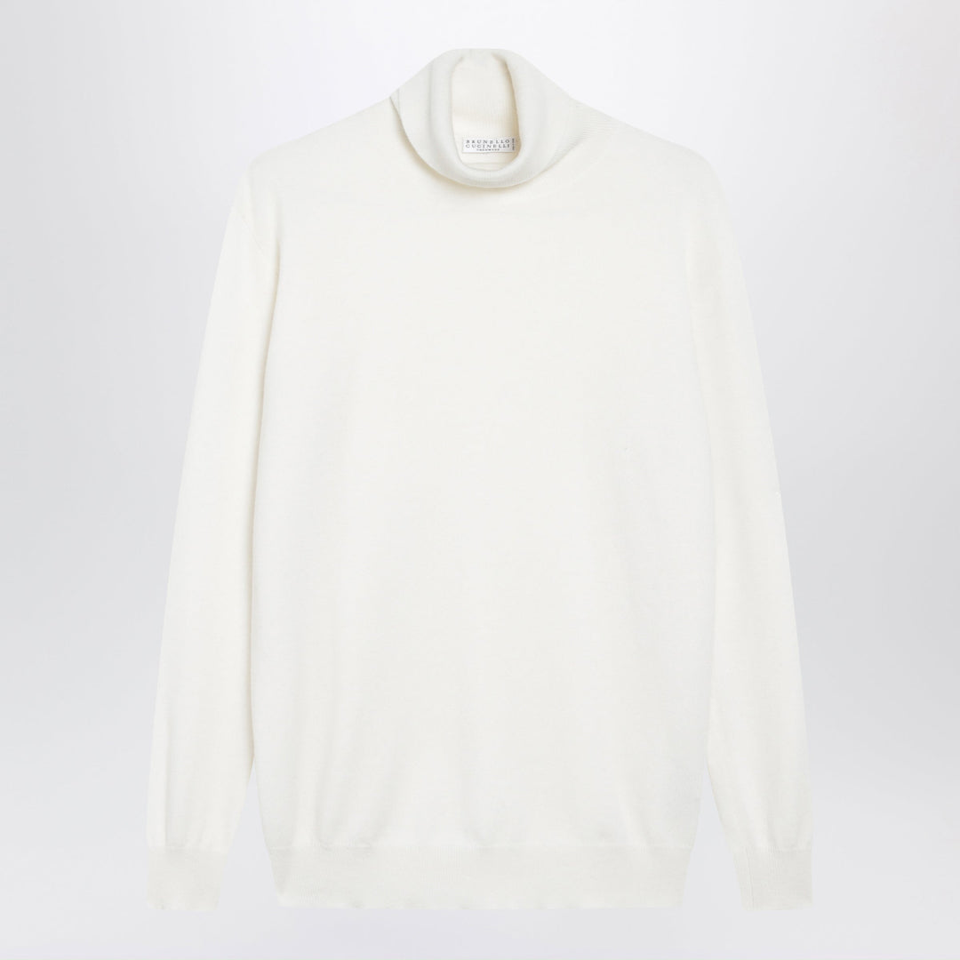 Brunello Cucinelli White Cashmere Turtleneck Sweater