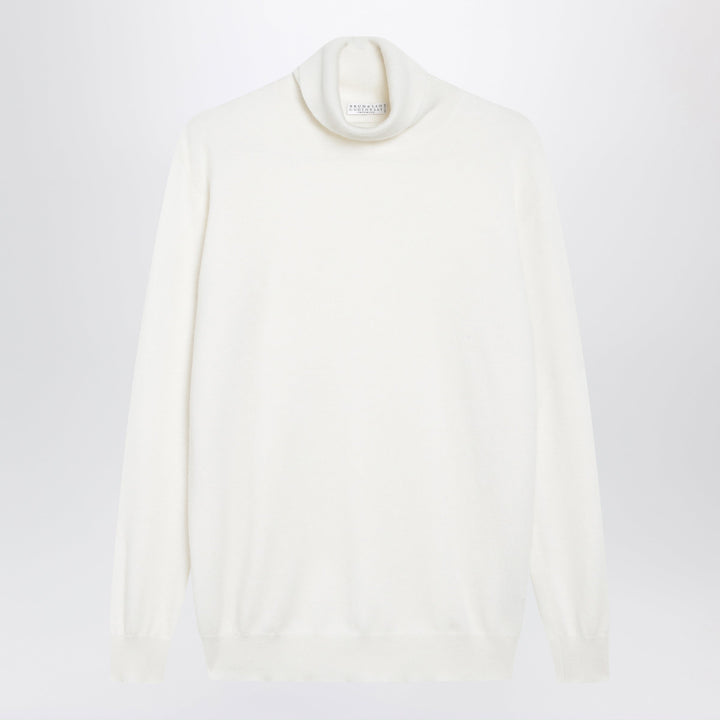 Brunello Cucinelli White Cashmere Turtleneck Sweater
