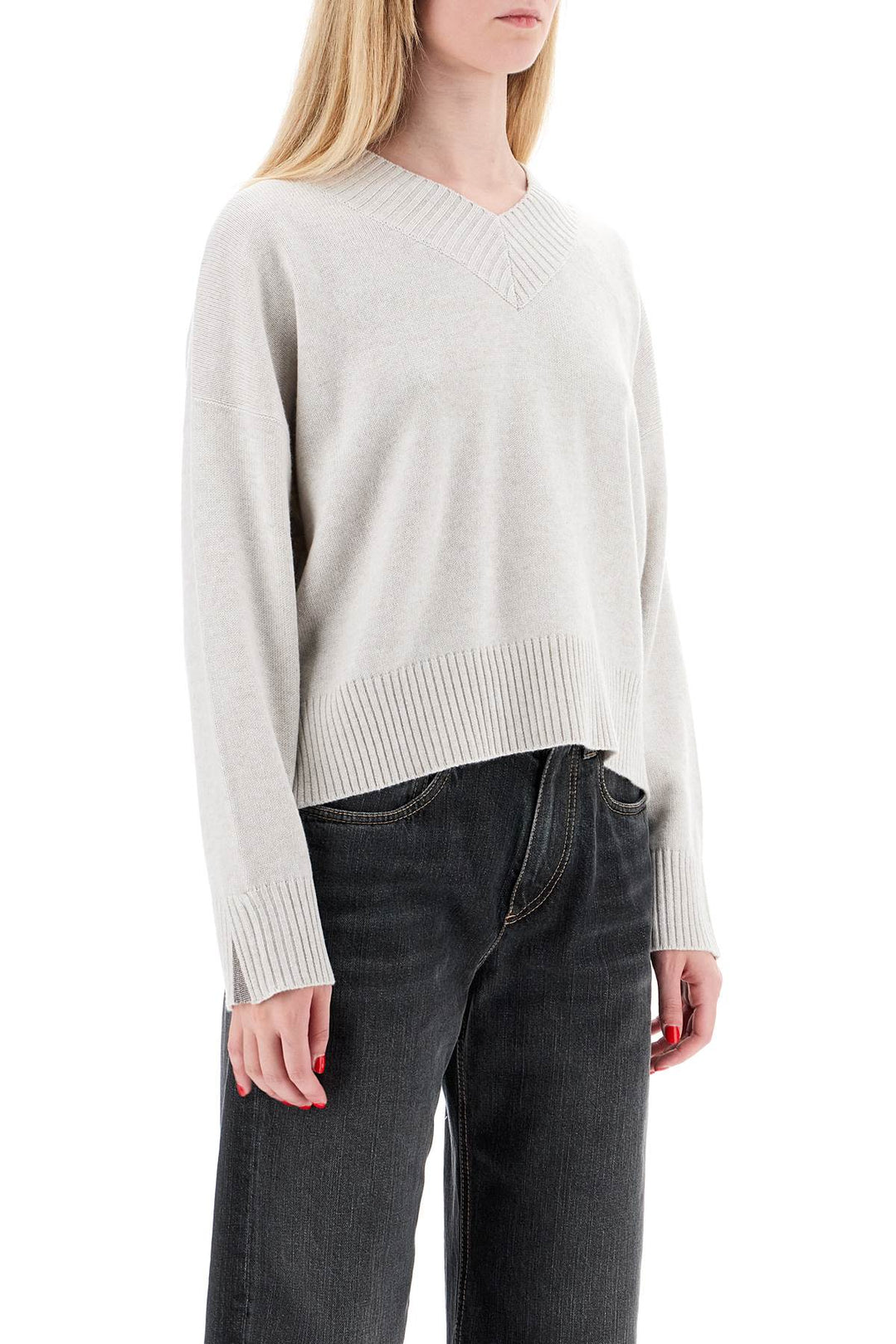 Pullover In Cashmere Con Shiny Cuff Details