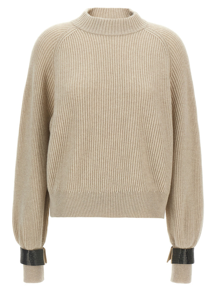 Brunello Cucinelli Monile Cuffs Sweater Sweaters and Cardigans - Beige | 730094d66b3f41382d90729fb1e3a564ff56d740