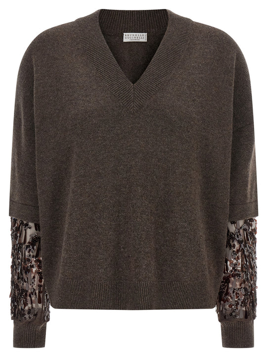 Sequin Sleeve Sweater Sweaters And Cardigans Brown