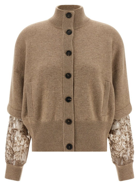 Sequin Sleeve Cardigan Sweaters And Cardigans Beige