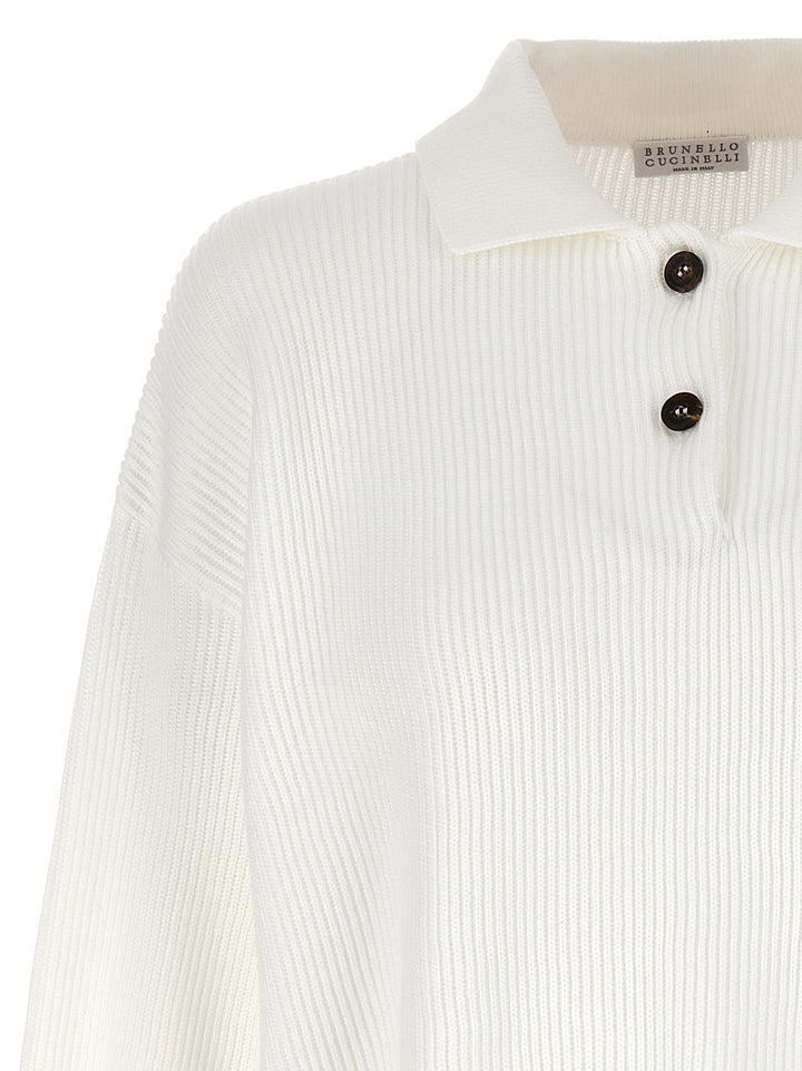 Brunello Cucinelli English Rib  Shirt Polo - White | 431fc33b315559b56d95d458f86218686863064b