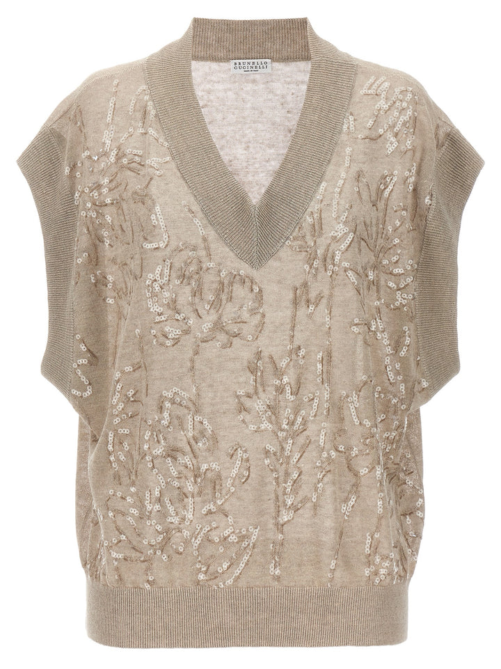 Sequin Vest Gilet Beige