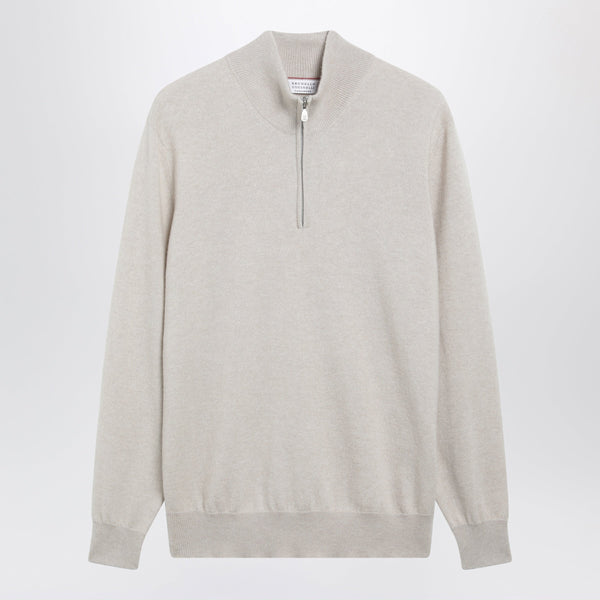 Sand Cashmere Half-Zip Turtleneck Sweater