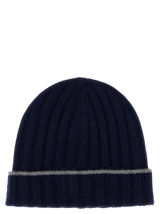 Cashmere Turn-Up Beanie Hats Blue