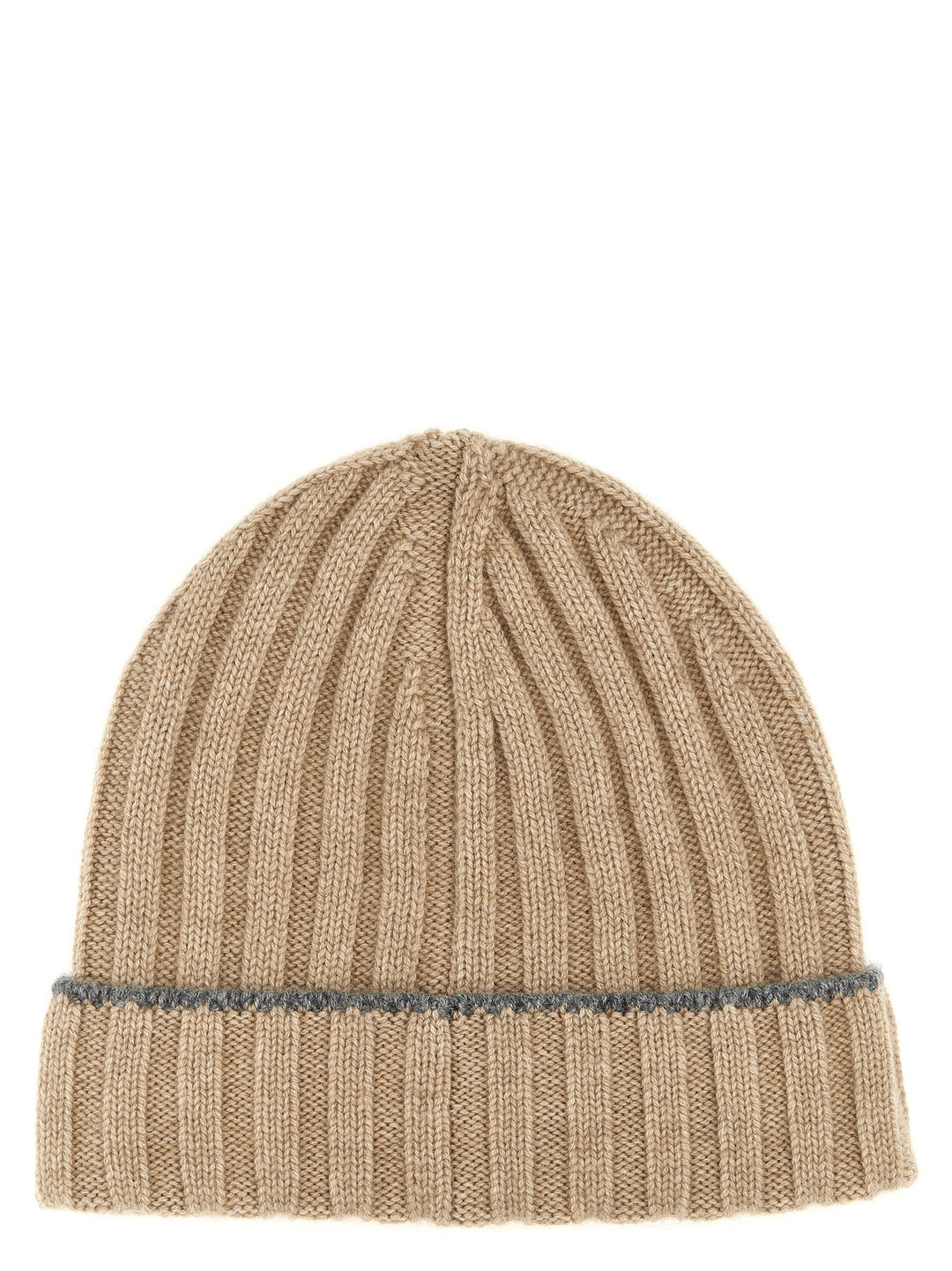 Contrast Line Beanie Hats Beige