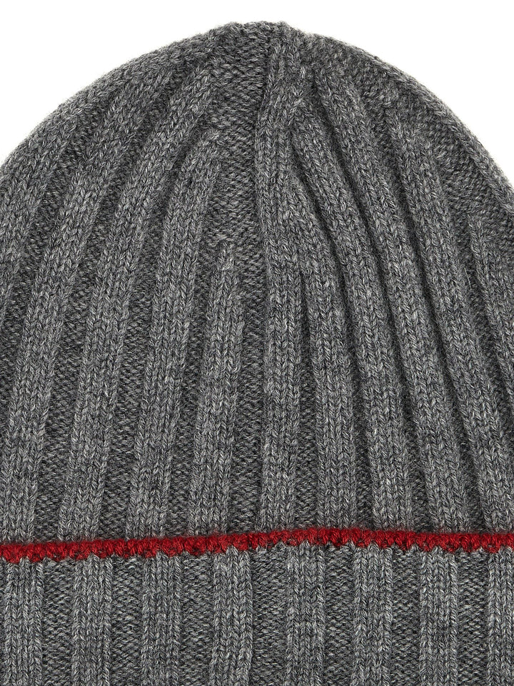 Contrast Line Beanie Hats Gray