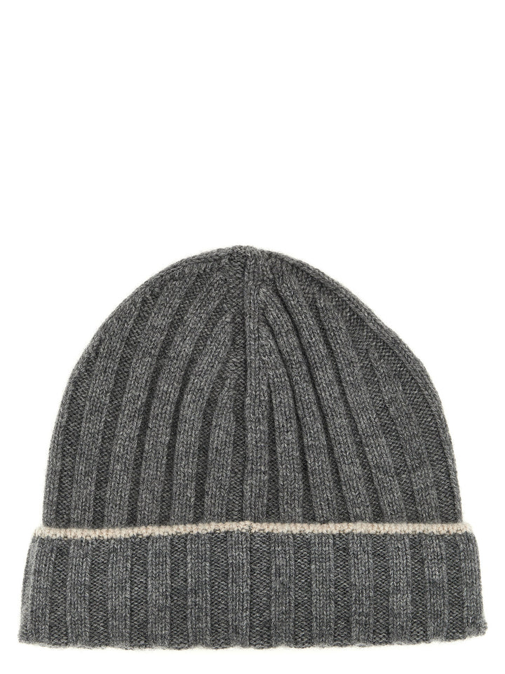 Contrast Line Beanie Hats Gray