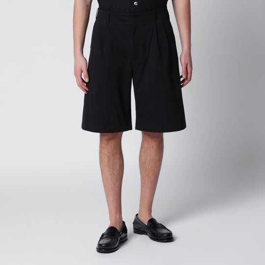 Ponte Relaxed-Fit Shorts In Italian Cotton Micro Canvas In Black