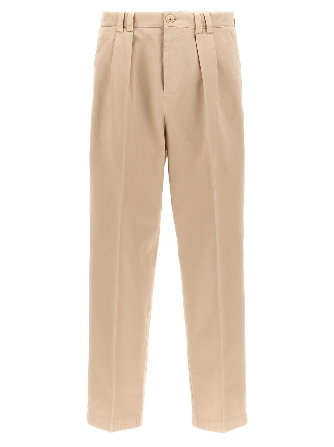 Cotton  With Front Pleats Pants Beige