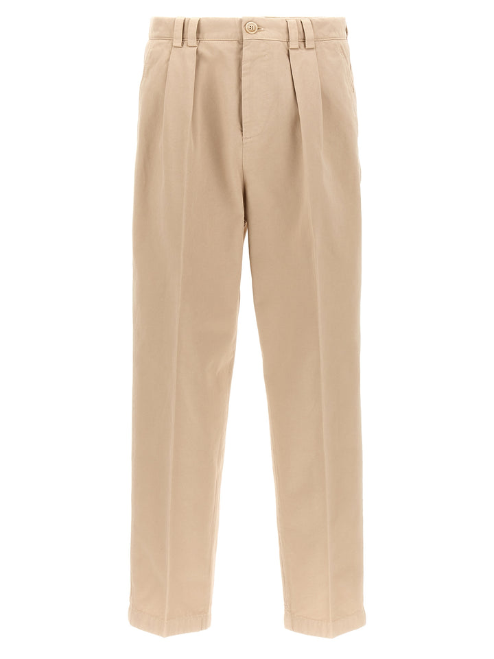 Cotton  With Front Pleats Pants Beige