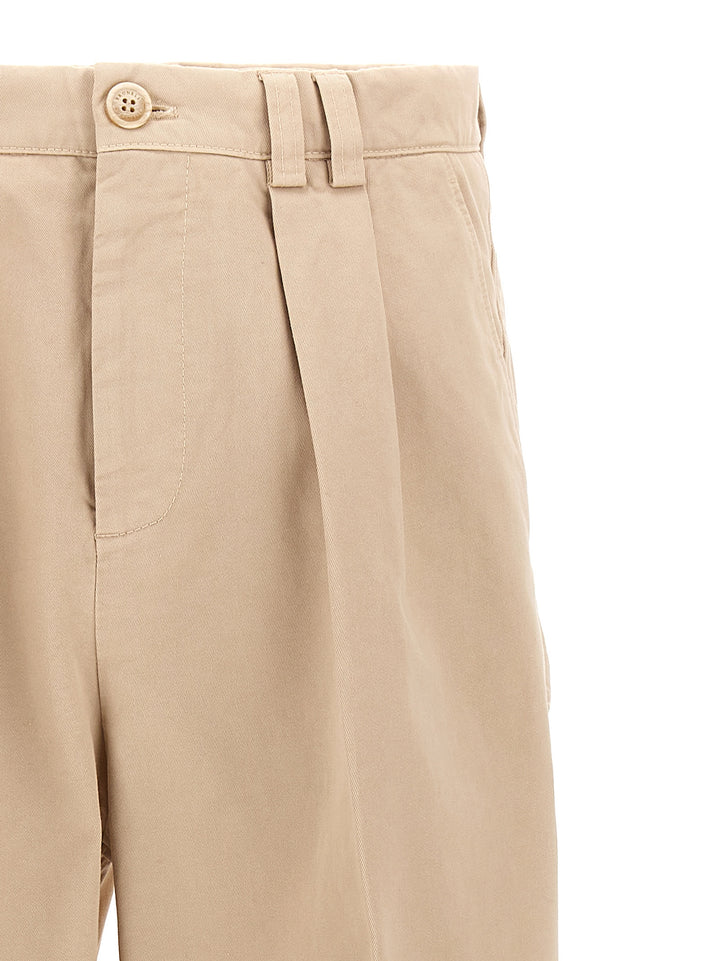 Cotton  With Front Pleats Pants Beige