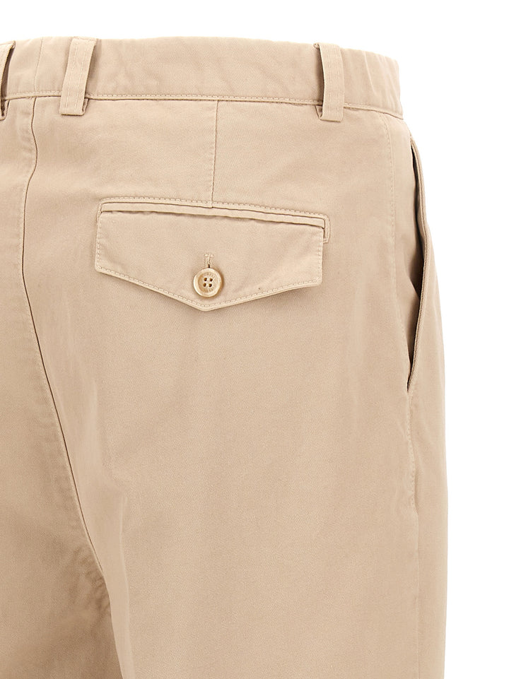 Cotton  With Front Pleats Pants Beige