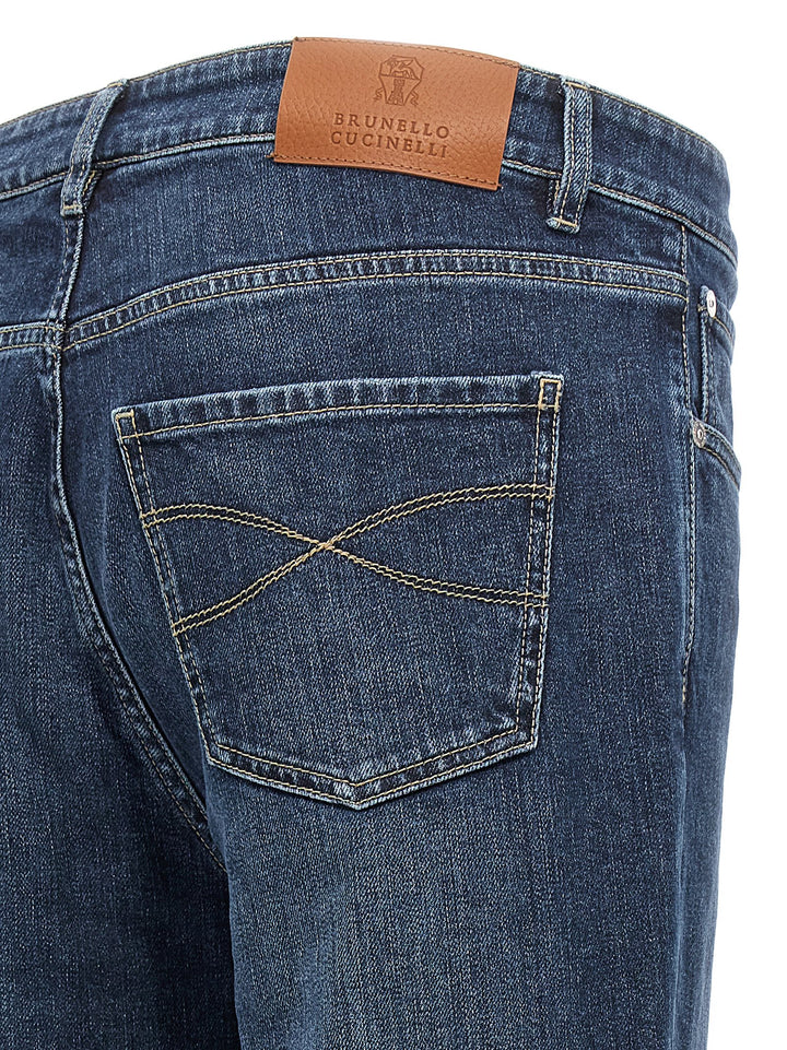 Logo Embroidery Stretch Jeans Blue