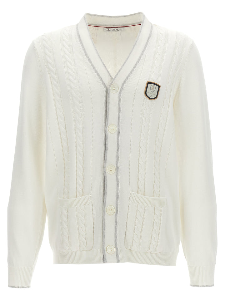 Logo Patch Cardigan Sweater, Cardigans White