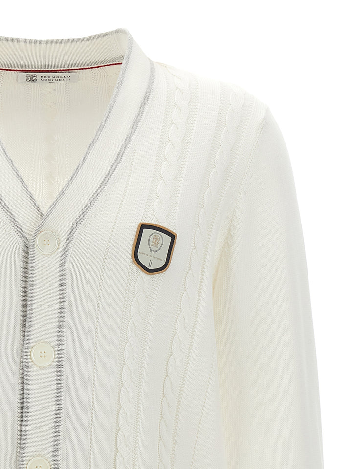 Logo Patch Cardigan Sweater, Cardigans White