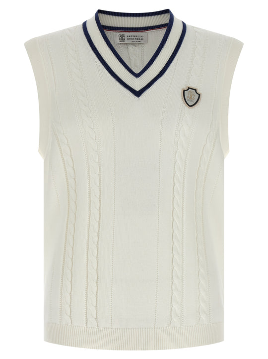 Cotton Braided Vest Gilet White