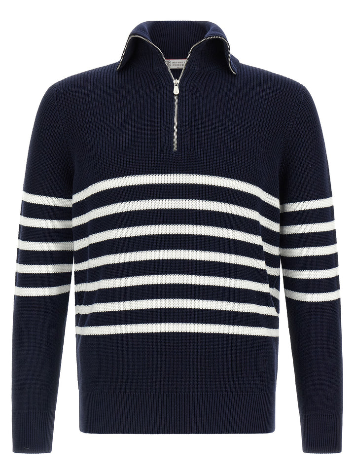 Brunello Cucinelli English Half-Ribbed Sweater Sweaters and Cardigans - Blue | 8c26be22c066f5a32a5e3534d031c9160ea40865