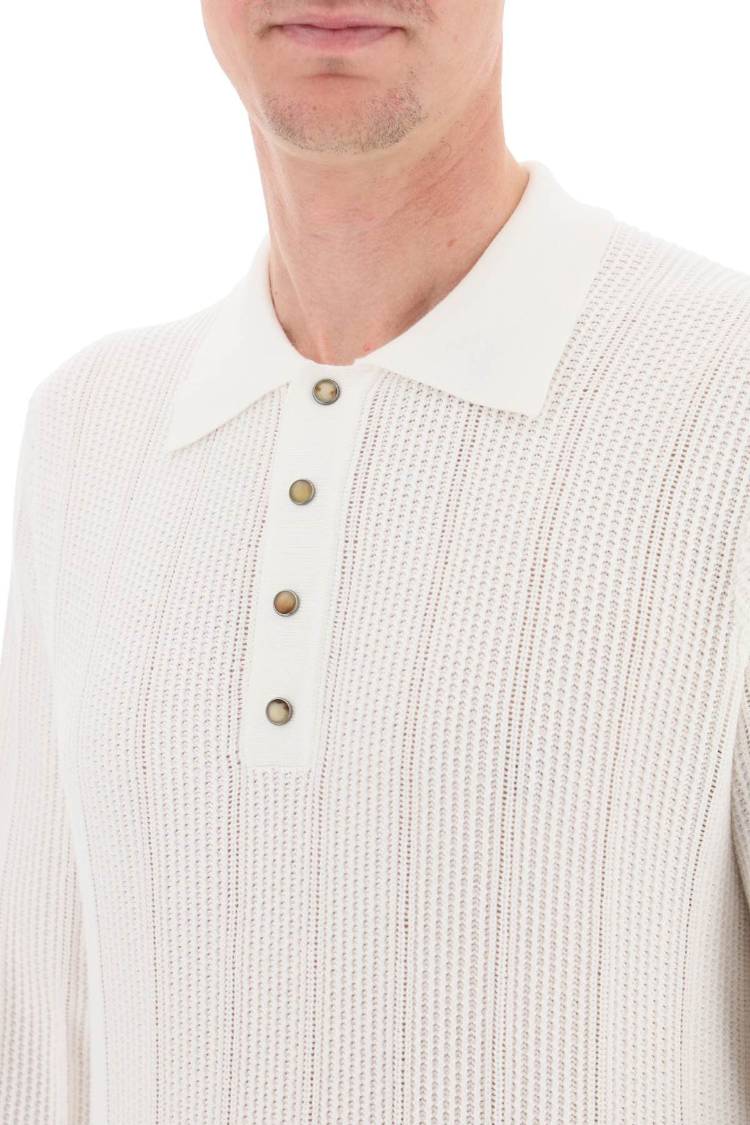 Long Sleeved Knitted Polo Shirt