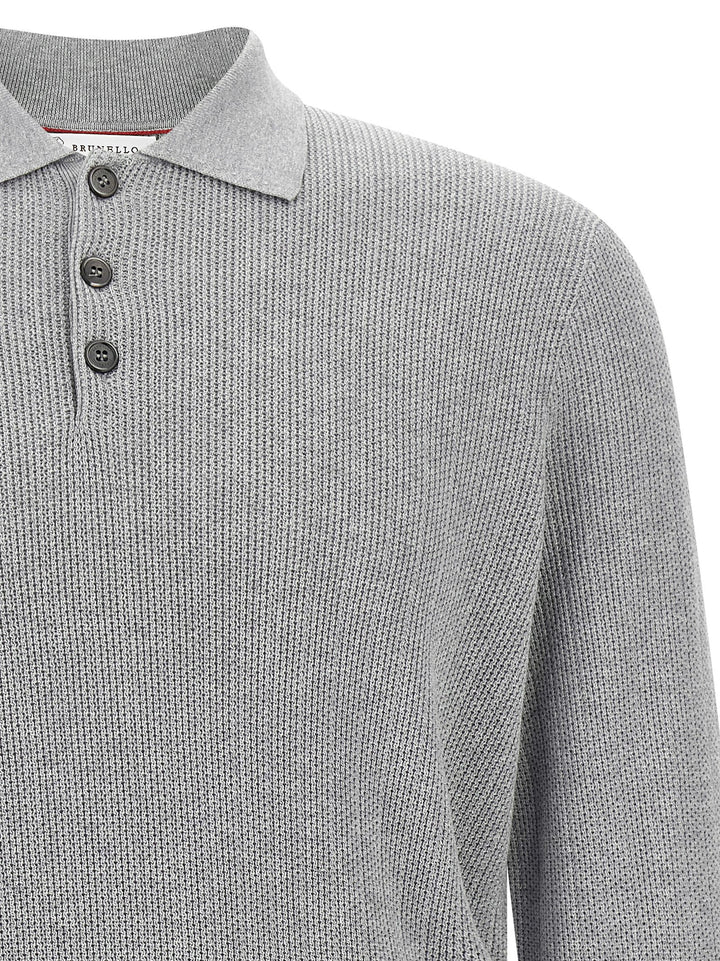 Brunello Cucinelli Honeycomb Cotton  Shirt Polo - Gray | 8a15879ccc04fedeee6d78750814ca0c61f9647a