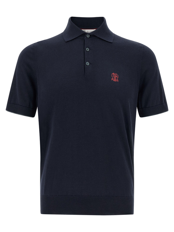 Brunello Cucinelli Logo Embroidery  Shirt Polo - Blue | 5adf48490e1699fde4cc344b134e8b055fbcae57