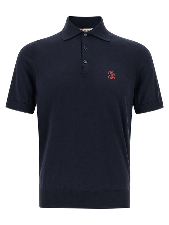 Logo Embroidery Shirt Polo Blue